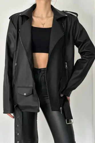 Oversized Women's Leather Jacket - 6