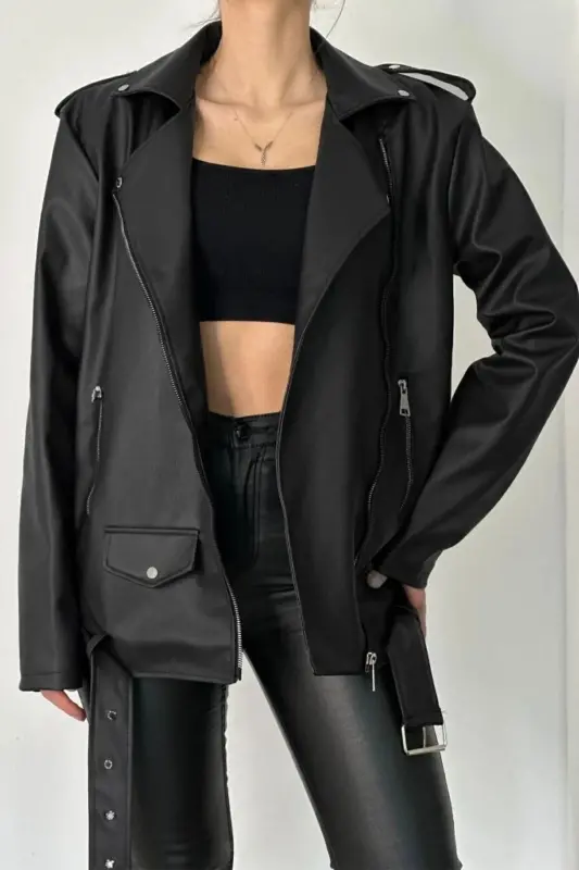 Oversized Women's Leather Jacket - 6