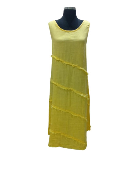 Oversized Yellow Sleeveless Loose Muslin Dress - 2