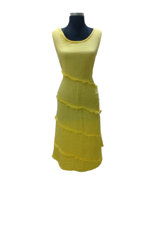 Oversized Yellow Sleeveless Loose Muslin Dress - 5