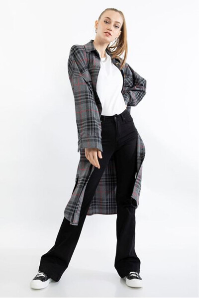 Oversized/Relaxed Plaid Flannel Women's Shirt-Anthracite - 1