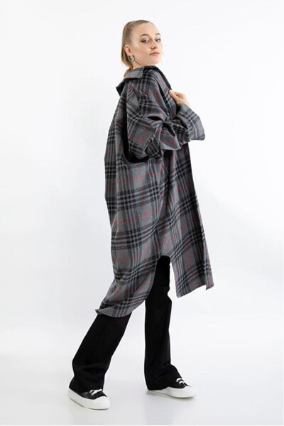 Oversized/Relaxed Plaid Flannel Women's Shirt-Anthracite - 2