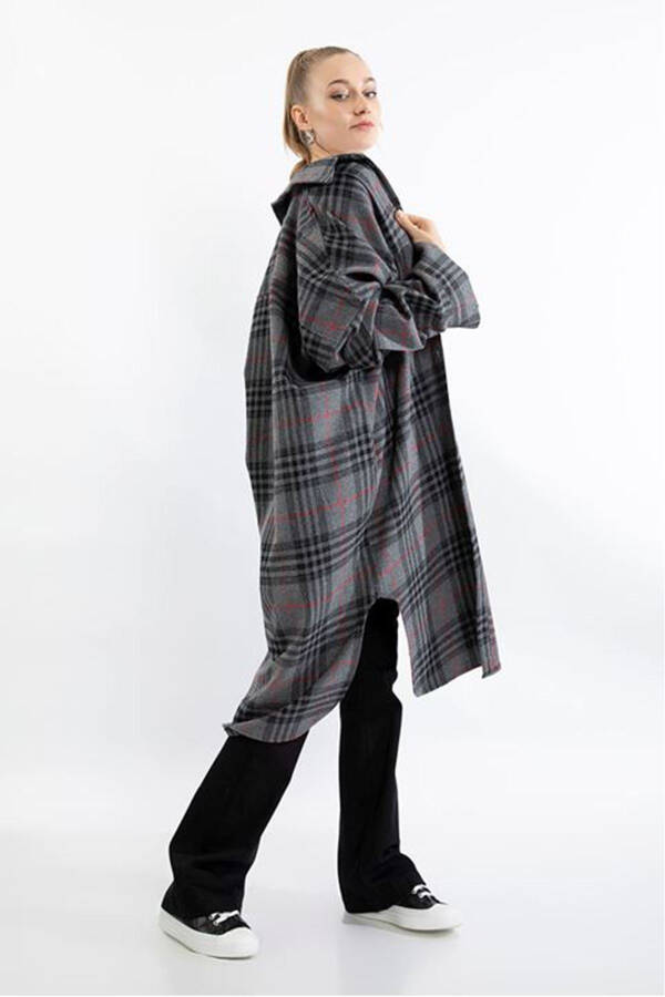 Oversized/Relaxed Plaid Flannel Women's Shirt-Anthracite - 2