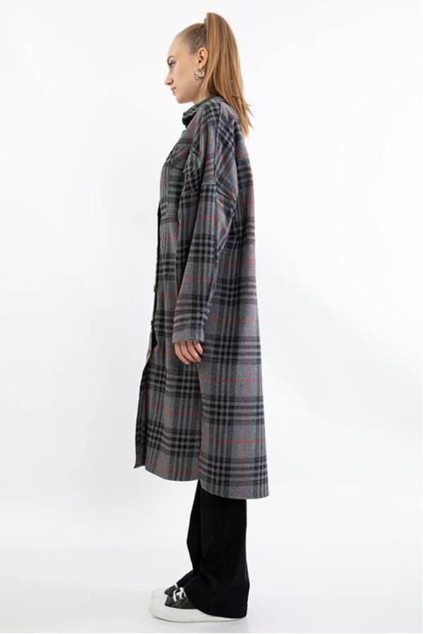 Oversized/Relaxed Plaid Flannel Women's Shirt-Anthracite - 5