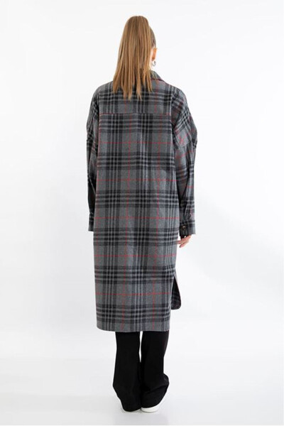 Oversized/Relaxed Plaid Flannel Women's Shirt-Anthracite - 6