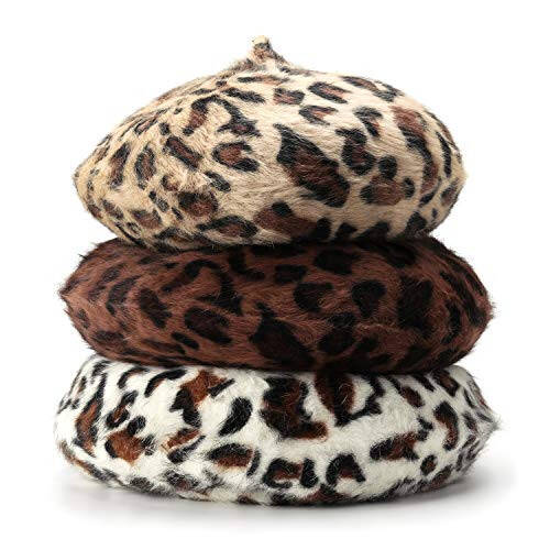 Ovida Ayollar uchun Leopard bosma Bere Shlyapa Yün Fransuz Bere Qopqoq Qish Issiq Beanie Shlyapa - 7