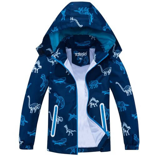 Ovovod Boys Rain Jacket with Detachable Hood Lightweight Raincoats for Kids Windbreaker - 1