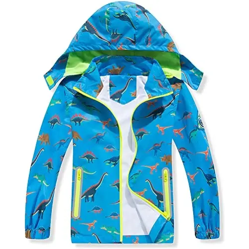 Ovovod Boys Rain Jacket with Detachable Hood Lightweight Raincoats for Kids Windbreaker - 2
