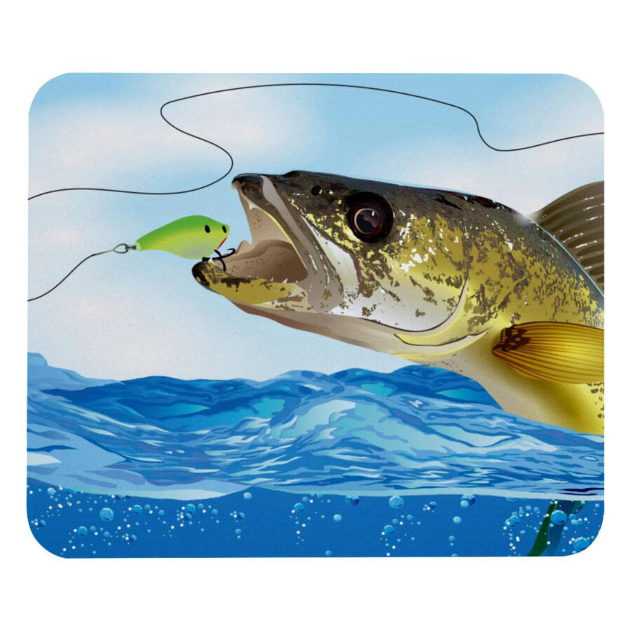 OWNHE Walleye Fish Take the Bait Pattern Mouse Pad Desk Mat, Square Non-Slip Rubber Bottom Printed, Suitable for Office and Gaming - 8