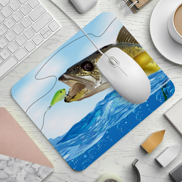 OWNHE Walleye Fish Take the Bait Pattern Mouse Pad Desk Mat, Square Non-Slip Rubber Bottom Printed, Suitable for Office and Gaming - 9