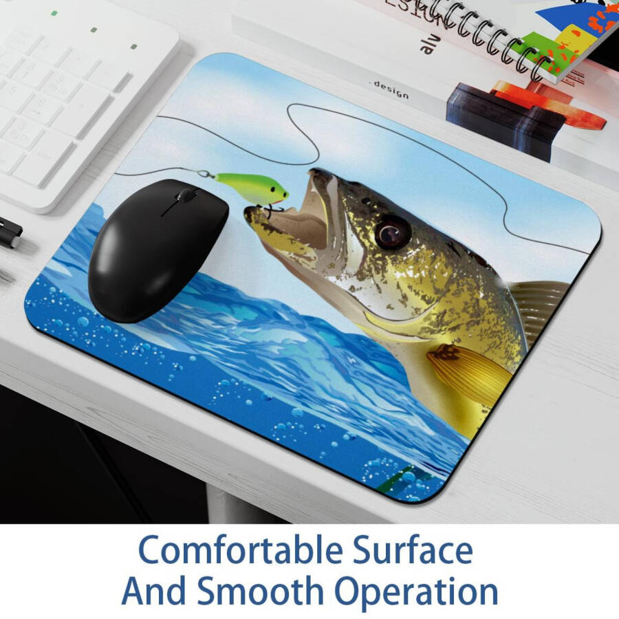 OWNHE Walleye Fish Take the Bait Pattern Mouse Pad Desk Mat, Square Non-Slip Rubber Bottom Printed, Suitable for Office and Gaming - 13