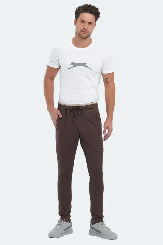 OXFORD I Men's Zipper Pocket Brown Sweatpants-Brown - 5