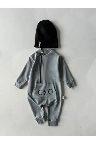 OXO bosma naqshli bolalar kombinezoni va shapkasi - KULRANGE - 5