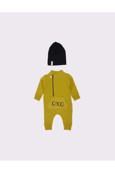 'OXO' Printed Design Baby Jumpsuit and Beanie-HARDA - 3