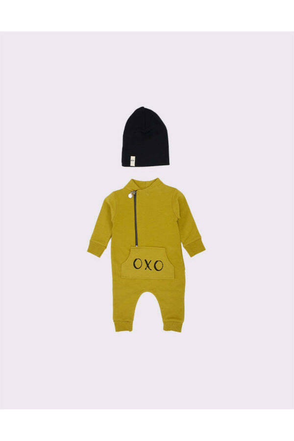 'OXO' Printed Design Baby Jumpsuit and Beanie-HARDA - 3