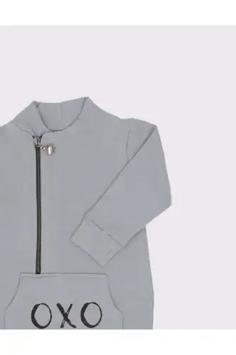 'OXO' Printed Design Baby Jumpsuit and Hat-GRAY - RG KIDSSTORE (1)