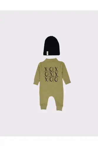 'oxo' Printed Design Baby Jumpsuit And Hat-KHAKI - RG KIDSSTORE (1)