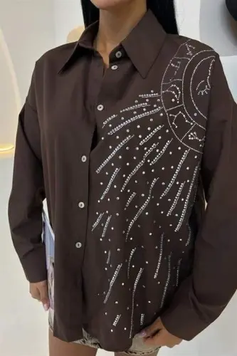 Oy Figurali Tosh Naqshli Poplin Ko'ylak 3440 - 3