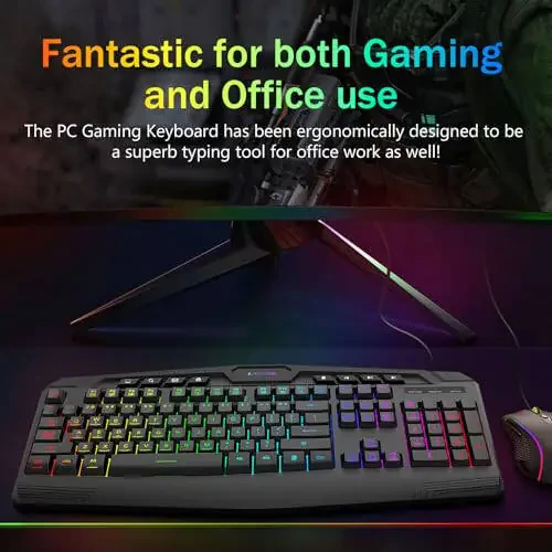 O'yin Klaviatura va Sichqoncha To'plami, CQ109 RGB LED Orqa Yoritishli Anti-ghosting Simli Membran Klaviatura 104 Tugma + Qo'shimcha 8 Qisqa Tugma, 1000-3200 DPI RGB Sichqoncha PC/Xbox/PS4 uchun (Qora) - 5