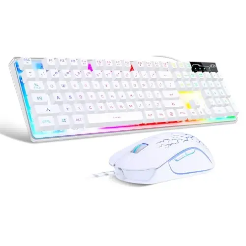 O'yin klaviaturasi va sichqoncha to'plami, K1 RGB LED orqa fonli klaviatura 104 tugma bilan PC/noutbuk uchun (oq) - MAGEGEE
