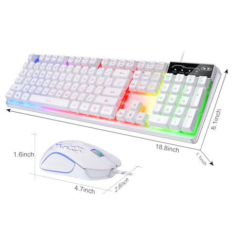 O'yin klaviaturasi va sichqoncha to'plami, K1 RGB LED orqa fonli klaviatura 104 tugma bilan PC/noutbuk uchun (oq) - 3