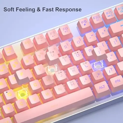 O'yin klaviaturasi va sichqoncha to'plami, K1 RGB LED yoritgichli klaviatura, 104 tugmachali kompyuter PC o'yin klaviaturasi PC/noutbuk uchun (pushti) - 5