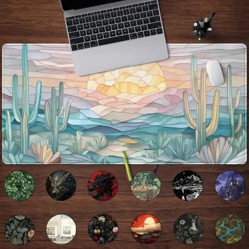 O'yin uchun Desk Mat Abstrakt Okean Stol Ustki, Katta Sichqoncha va Klaviatura uchun gilamcha, Sun'iy vitraj Quyosh va To'lqinlar sichqoncha gilamchasi XXL Stol himoyachisi, Kompyuter uchun stol matlari, Quyosh va To'lqinlar ofis dekoratsiyasi 31.5