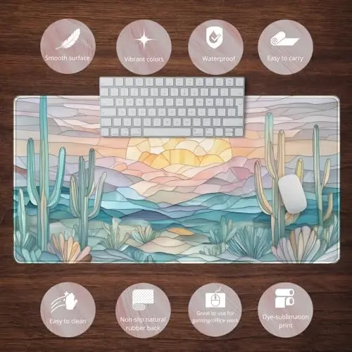 O'yin uchun Desk Mat Abstrakt Okean Stol Ustki, Katta Sichqoncha va Klaviatura uchun gilamcha, Sun'iy vitraj Quyosh va To'lqinlar sichqoncha gilamchasi XXL Stol himoyachisi, Kompyuter uchun stol matlari, Quyosh va To'lqinlar ofis dekoratsiyasi 31.5