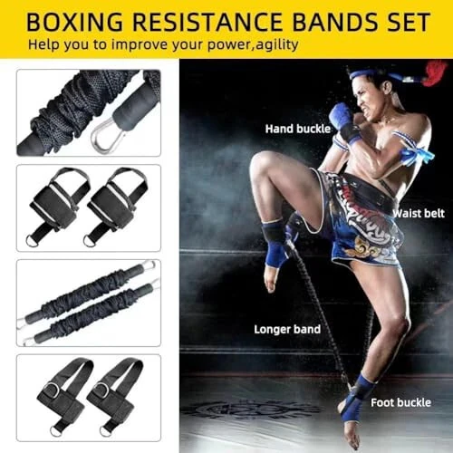 OYINDIZ Boxing Resistance Bands, Leg Strength and Agility Speed Resistance Bands Trainer Exercise Power Punch Pro for MMA, Karate Combat, Boxing Basketball Football Training Equipment - 4