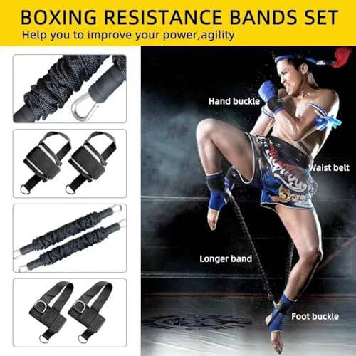 OYINDIZ Boxing Resistance Bands, Leg Strength and Agility Speed Resistance Bands Trainer Exercise Power Punch Pro for MMA, Karate Combat, Boxing Basketball Football Training Equipment - 5