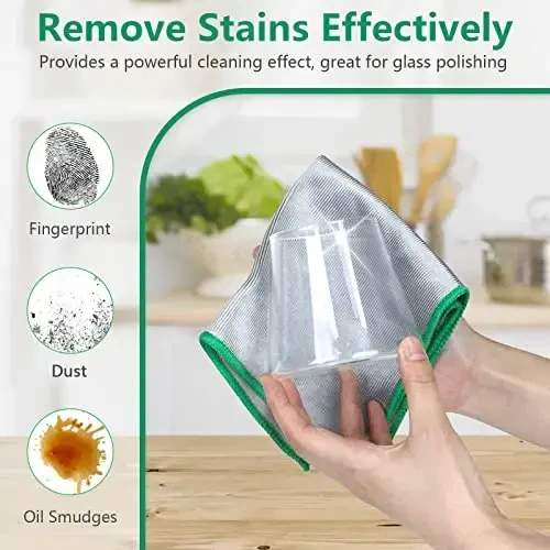 Oynani polishing matosi chiziqsiz mo'jizaviy tozalash matosi tuklarsiz mikrofiber tozalash latta oynalar oshxona idish oynalarini oson tozalash, 6 dona, 12