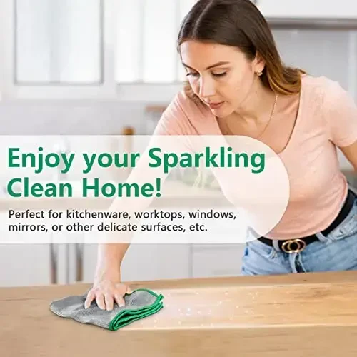 Oynani polishing matosi chiziqsiz mo'jizaviy tozalash matosi tuklarsiz mikrofiber tozalash latta oynalar oshxona idish oynalarini oson tozalash, 6 dona, 12