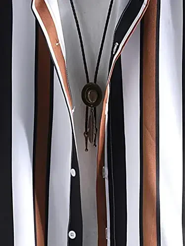 OYOANGLE Men's 2 Piece Outfits Tropical Print Striped Short Sleeve Button Down Hawaiian Shirt and Shorts Sets - 4