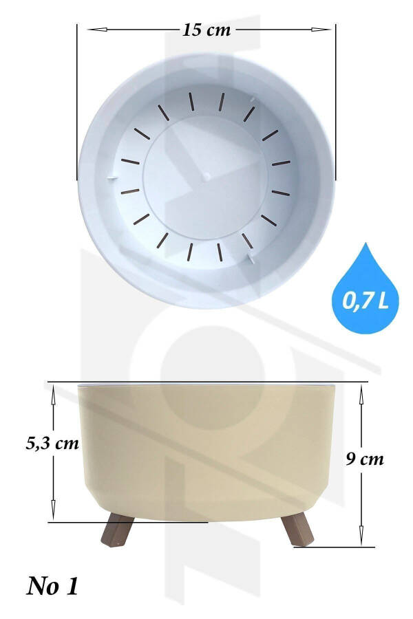 Oyoqqa o'rnatilgan Filtrli Kaktus Sukulent Menekşe Idish 0,7 Litr Krem 15cm Plastik Aranjman Idish №1 - 3