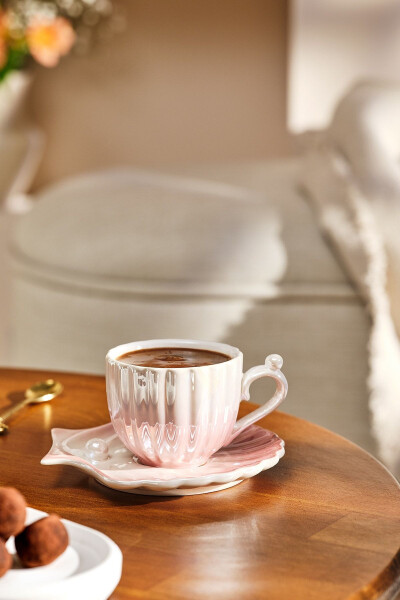 Oyster 2 Person Porcelain Coffee Cup Set Pink 90 Ml - EMSAN