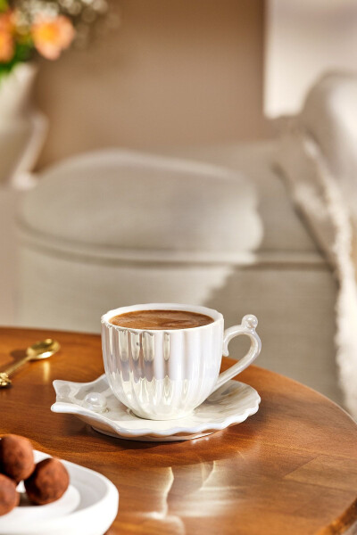 Oyster 2 Person Porcelain Coffee Cup Set White 90 Ml - EMSAN