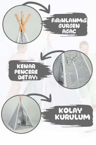 Oyun Arkadaşı Kızılderili Pamuklu Çocuk Oyun Çadırı-GRİ - IRK LEMOON (1)
