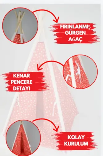 Oyun Arkadaşı Kızılderili Pamuklu Çocuk Oyun Çadırı-KIRMIZI - IRK LEMOON (1)
