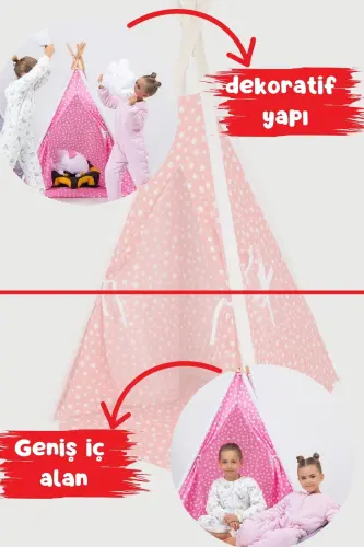 Oyun Arkadaşı Kızılderili Pamuklu Çocuk Oyun Çadırı - KIRMIZI - 4