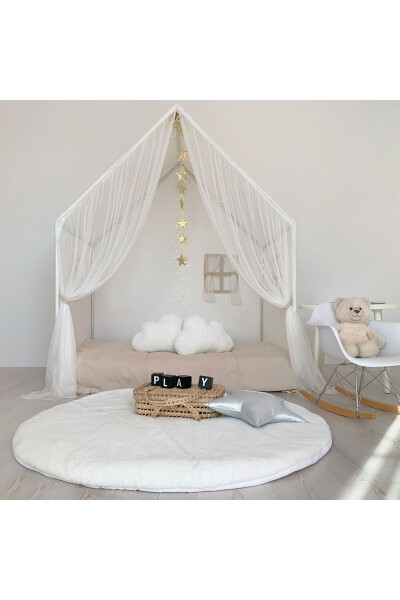 Beyaz Perdeli Montessori Oyun Evi+Oyun Halısı - WHITE - 1