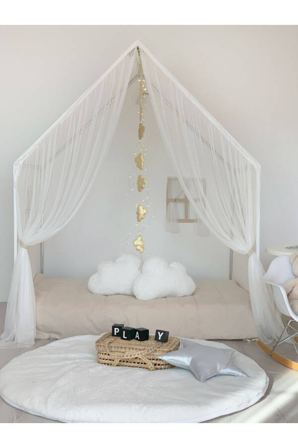 Beyaz Perdeli Montessori Oyun Evi+Oyun Halısı - WHITE - 5