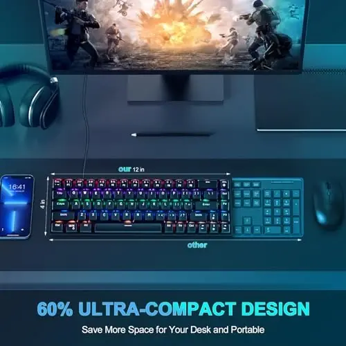 RaceGT Wired Mechanical Gaming Keyboard - 67 Keys Ultra-Compact Mini Keyboard, Wired USB Keyboards, Multi Color RGB Illuminated LED Backlit for PC Gamer Computer Desktop (Black)… - RaceGT (1)
