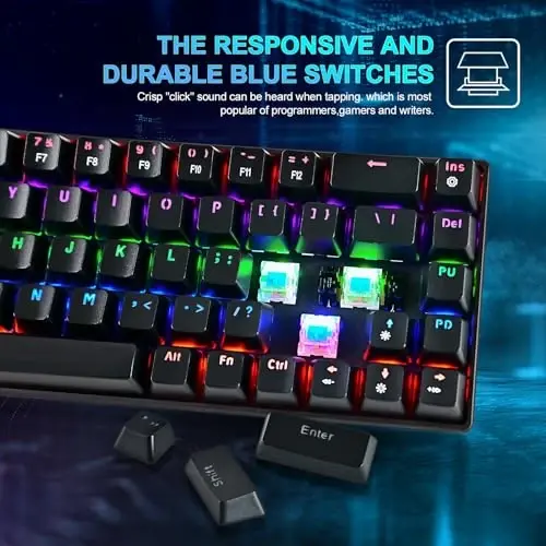 RaceGT Wired Mechanical Gaming Keyboard - 67 Keys Ultra-Compact Mini Keyboard, Wired USB Keyboards, Multi Color RGB Illuminated LED Backlit for PC Gamer Computer Desktop (Black)… - 3