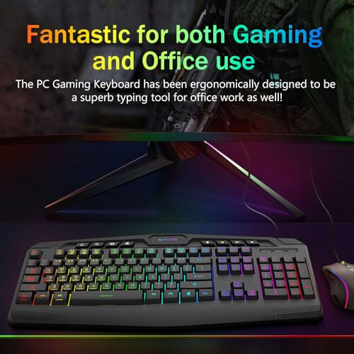 Wired Gaming Keyboard and Mouse Combo, CQ109 RGB LED Backlit Anti-ghosting Quiet Membrane Keyboard with 104 Keys + Extra 8 Hotkeys, 1000-3200 DPI RGB Mouse for PC/Xbox/PS4 (Black) - 5