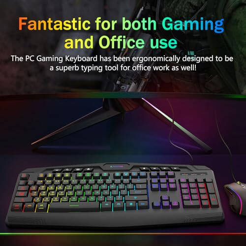 Wired Gaming Keyboard and Mouse Combo, CQ109 RGB LED Backlit Anti-ghosting Quiet Membrane Keyboard with 104 Keys + Extra 8 Hotkeys, 1000-3200 DPI RGB Mouse for PC/Xbox/PS4 (Black) - 5
