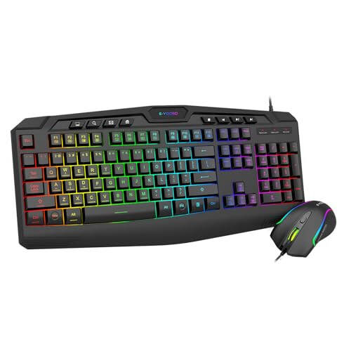 Wired Gaming Keyboard and Mouse Combo, CQ109 RGB LED Backlit Anti-ghosting Quiet Membrane Keyboard with 104 Keys + Extra 8 Hotkeys, 1000-3200 DPI RGB Mouse for PC/Xbox/PS4 (Black) - 6