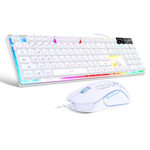 Oyun Klavye ve Fare Seti, K1 RGB LED Arka Aydınlatmalı 104 Tuşlu PC/Dizüstü Bilgisayar için Klavye (Beyaz) - 1