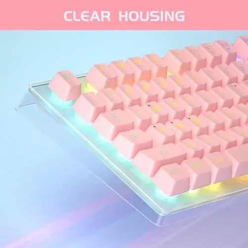 Gaming Keyboard and Mouse Combo, K1 RGB LED Backlit Keyboard with 104 Keys Computer PC Gaming Keyboard for PC/Laptop (Pink) - 2
