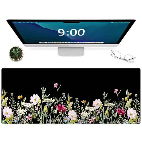 Gaming Mouse Mat Forest Background Pattern XXL XL Large Mouse Mat Long Extended Mouse Pad Desk Mat Non-Slip Rubber Mice Pads Stitched Edges Thin Pad (Floral) - 1