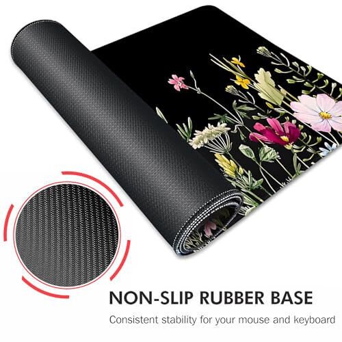 Gaming Mouse Mat Forest Background Pattern XXL XL Large Mouse Mat Long Extended Mouse Pad Desk Mat Non-Slip Rubber Mice Pads Stitched Edges Thin Pad (Floral) - 5